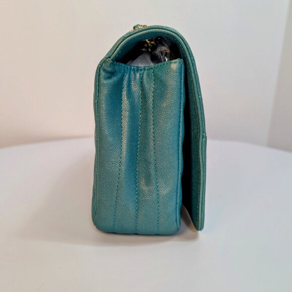 Chanel Rare Turquoise Luminescent Chevron Medium Quilted Classic Flap Bag - Picture 5 of 16